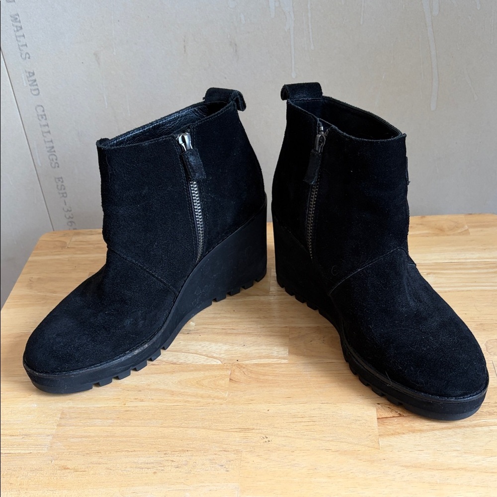 Eileen Fisher Black Suede Wedge Ankle Booties